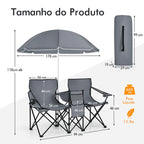 Cadeiras Dobráveis com Guarda‑Sol e Cooler Integrado - Conjunto Duo Luxo Outdoor BLACK FRIDAY