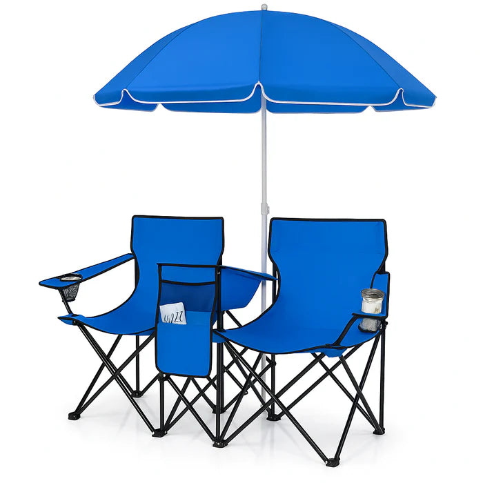 Cadeiras Dobráveis com Guarda‑Sol e Cooler Integrado - Conjunto Duo Luxo Outdoor BLACK FRIDAY